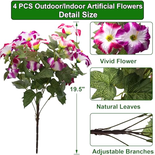 Artificial Faux Silk Petunia Flowers UV Resistant Plants for Outdoor (Red) - color: Fuchsia&purple