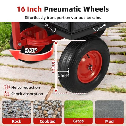 GarveeLife Steel Garden Cart 1400 LBS Capacity, Heavy Duty Steel Utility Wagon with Removable Sides, 2 in-1 Handle and 16 in Tires, Utility Metal Wagon Perfect for Garden, Farm, Yard - size: 1400lbs