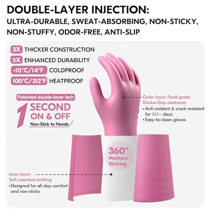 Vgo... Household Cleaning Gloves,Double-layer,Lined Dishwashing Gloves,Long Sleeves for Kitchen,Bathroom Cleaning(TP1117) - color: Pink, size: X-Small(Pack of 1)