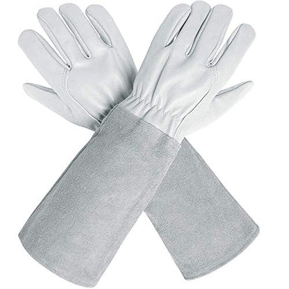 Rose Pruning Gloves for Men and Women. Goatskin Leather Gardening Gloves - color: White-l