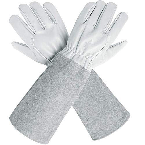 Rose Pruning Gloves for Men and Women. Goatskin Leather Gardening Gloves - color: White-l