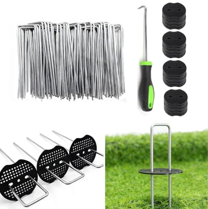 4 Inch 200 PCS Galvanized Landscape Staples with 200 PCS Gasket, Landscape Fabric Pins Stakes Lawn Ground Cover Graden Staples Spikes Weed Barrier Stakes - size: 4" 200 Pack