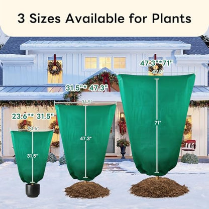 YATHO Plant Covers Freeze Protection 2 Packs 47.3" W X 71" H Thicker Large Outdoor Winter Frost Cloths Blankets with Zipper Drawstring, Reusable Garden Tree Cover Bags for Fruit Tree Shrub Potted - size: 47.7" W X 71.7" H