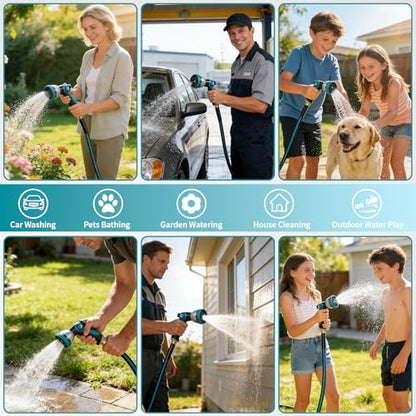 75FT Garden Hose, Kink-Free Non-Expandable Flexible Water Hose with 10-Pattern Spray Nozzle, Lightweight Leakproof Flat Hose with 3/4” Solid Brass Connector for Yard, Lawn & Outdoor Use - size: 75FT