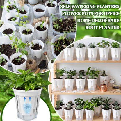24 Pcs 4.72" Self Watering Pots for Indoor, White,Clear - color: White,clear