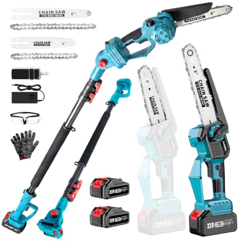 8 & 6 Inch Electric Pole Saw & Mini Chainsaw for Tree Trimming - color: Blue, size: 8&6inch