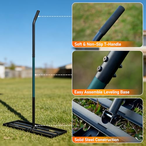 Lawn Leveling Rake, 30"x10" Leveler with 78" Adjustable Handle - color: Light Green