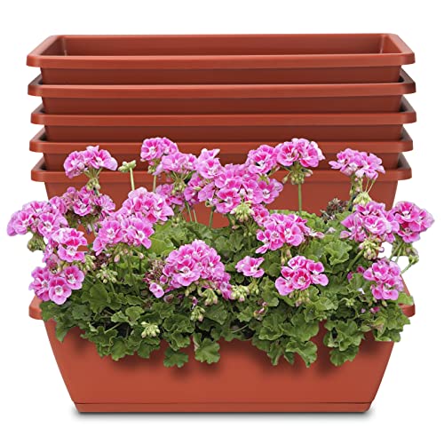 Window Box Planter, 6 Pcs 17" Flower Rectangle Planters Boxes Outdoor, Red - color: Red