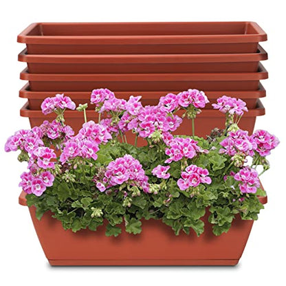 Window Box Planter, 6 Pcs 17" Flower Rectangle Planters Boxes Outdoor, Red - color: Red
