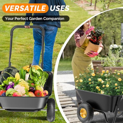 VINGLI Wheelbarrow, Plastic and Steel Wheel Barrel, Garden Cart for Lawn, Gardening, Construction (Black) - color: Black
