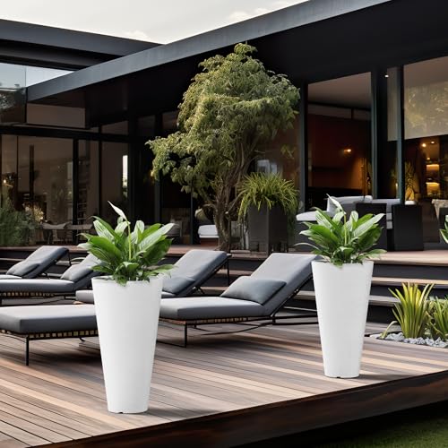Kante Set of 2 White Plastic Round Planters 23" Tall Home & Outdoor - color: White, size: 23" H
