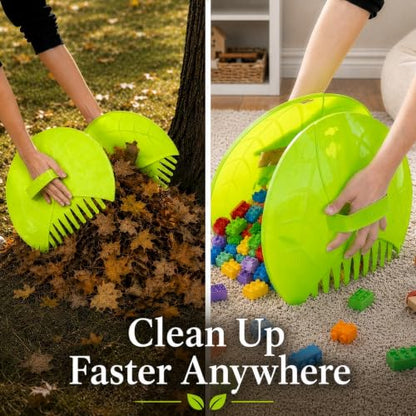 Gardenised Pair of Leaf Scoops Plastic Hand Rake for Yard Cleanup, Green - style: Green