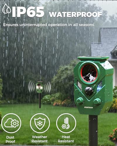 Solar Animal Repellent Outdoor, Ultrasonic Cat Repellent Outdoor, IP65 Waterproof Deer Repellent Deterrent Squirrel Racoon Skunk Rabbit, Dog Repellent for Yard Garden Lawn (2 Pack) - size: 2 PACK