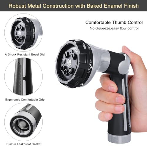FANHAO Heavy Duty Garden Hose Nozzle, Metal Hose Sprayer Easy Thumb Control - color: Light grey