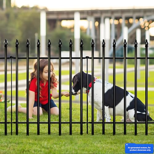 Thealyn 32" H x 24" W Metal Garden Fence, No Digging, Animal Barrier, 10 Ft - color: Black, size: 32″ H x 10 ft (5 Panels)