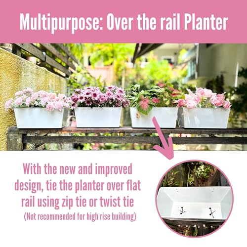 LaLaGreen Large Planter Box (16 in, 2 Pack) White Metal Window Flower Pots - size: 16"(41cm) x 2 pack