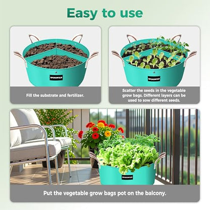 2 Pack 10 Gallon 3 Grids Plant Grow Bags for Vegetables, Flowers - size: 10 gallon