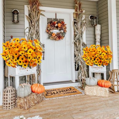 8 Bundles Yellow Flowers Artificial Black Eyed Susans Mums for Outdoors - color: Yellow and Orange