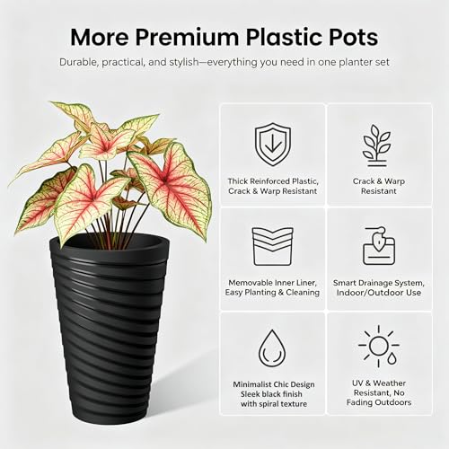 Kante 2-Pack All-Weather 15" H Round Tapered Black Plastic Planters