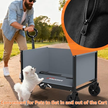 Yozoia 3 in 1 Wagons Carts Foldable,360LBS Beach Cart with Sturdy Wheels - color: Gray, size: 120L