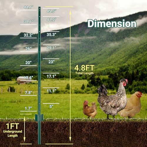 Metal Fence Posts - 10 Pack, 4.8 FT Green Heavy Duty U Posts - color: Green, size: 4.8FT-10Pack