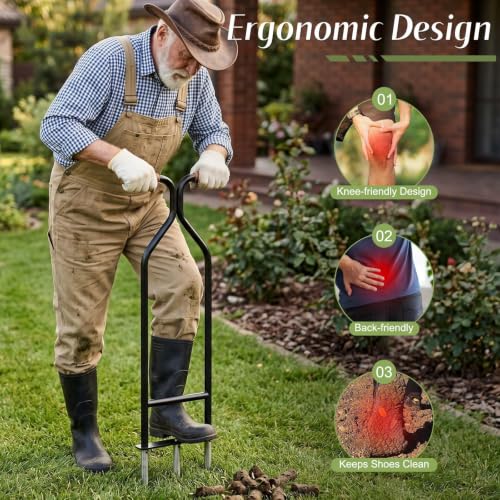 Manual Core Aerator Lawn Tool with 3 Stainless Steel Hollow Tines
