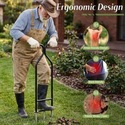 Manual Core Aerator Lawn Tool with 3 Stainless Steel Hollow Tines
