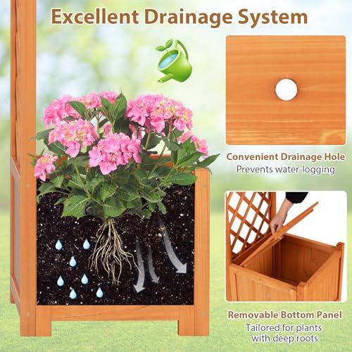 Giantex Garden Arbor with Planter Boxes, Wooden Arch with Trellis and Raised Garden Bed for Climbing Vine Plants Vegetables Herbs, Decorative Arbor Archway for Wedding, Ceremony, Party (Orange)