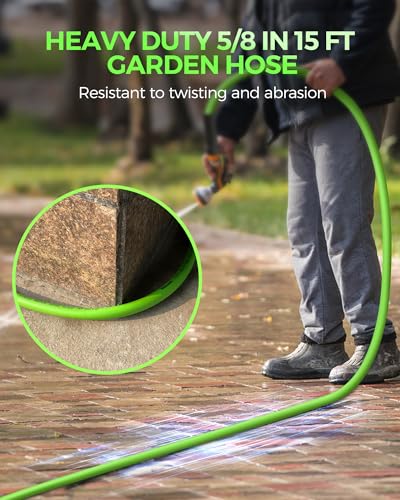Garden Hose 15 FT x 5/8″, Short Garden Water Hose with Swivel Handle, 200 PSI Working, 450 PSI Burst, Lightweight Flexible Water Hose for Lawn, Yard, Car, All-Weather Outdoor Use, G15GH06 - size: 15 FT