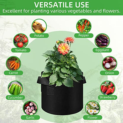 LITLANDSTAR 50 Pack 5 Gallon Plant Grow Bags, Breathable Felt Non-Woven Aeration Fabric Plant Grow Pots, Garden Planting Containers for Nursery Vegetable Flower Grow Bags with Handles (11.8x9.8inch) - size: 5 Gallon