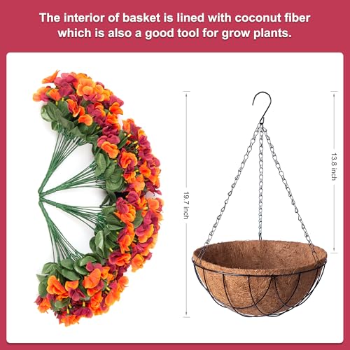 Artificial Fall Hanging Flowers with Basket for Outdoor UV Resistant - color: A-orange Brown