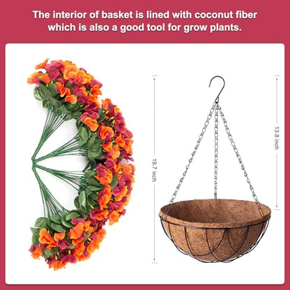 Artificial Fall Hanging Flowers with Basket for Outdoor UV Resistant - color: A-orange Brown