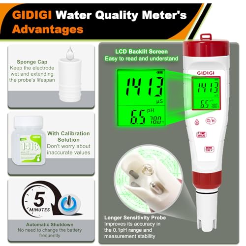 pH Meter for Hydroponic Water,Digital EC ppm Tester for Nutrients - style: 4 in 1 pH Meter with Calibration Solution