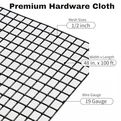 Black Hardware Cloth 1/2 in. x 4 ft. x 100 ft. 19-Gauge - size: 1/2'' x 48'' x 100'