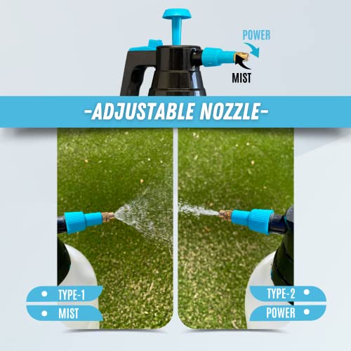 0.5 Gallon Hand Pump Sprayer, 2L Pressure Garden Sprayer, Handheld Weed Sprayer with Adjustable Brass Nozzle, Pump Mister, Lawn and Garden Care, Watering, Outdoor and Auto - Multi-Purpose