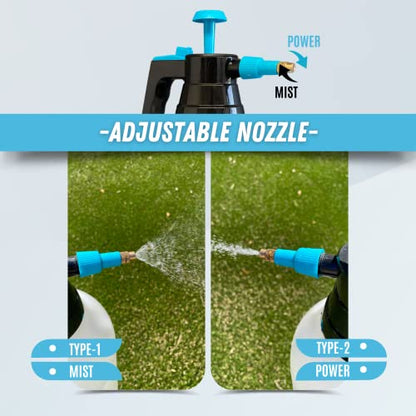 0.5 Gallon Hand Pump Sprayer, 2L Pressure Garden Sprayer, Handheld Weed Sprayer with Adjustable Brass Nozzle, Pump Mister, Lawn and Garden Care, Watering, Outdoor and Auto - Multi-Purpose
