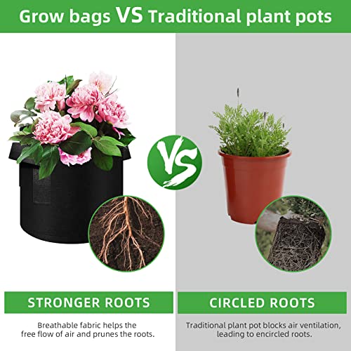 75 Pack 7 Gallon Plant Grow Bags Bulk, Thickened Nonwoven Fabric Pots with Handles, Black Vegetable Planter Bags Containers, Cloth Planters for Garden Vegetable/Flower/Plant/Fruits Outdoor - size: 7 Gallon