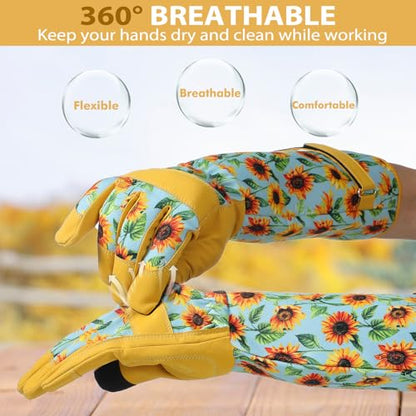 Gardening Gloves for Women, Long Garden Gloves with Grip, Thorn-Proof, Gift - color: Yellow - Sunflower