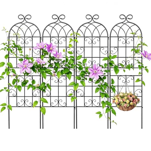 Lorenzo 72 x 80 inch Metal Garden Trellis for Climbing Plants, Black Metal Coating Rustproof, Perfect for Supporting Climbing Plants Outdoor - style: 4 Pack