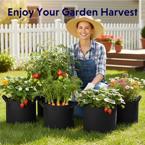 iPower 7 Gallon 5 Pack Grow Bags Nonwoven Fabric Pots Aeration Container with Strap Handles for Garden and Planting, 5-Pack Black, 7 Gallon - color: 5-pack Black, size: 7 Gallon Standard