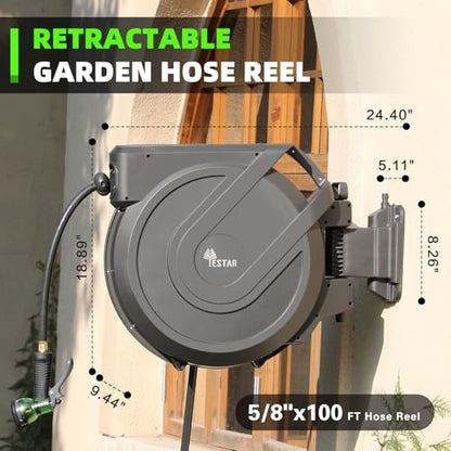 Retractable Garden Hose Reel 1/2 in x130 ft， Wall Mounted Hose Reel - color: Gray, size: 1/2"x130 ft