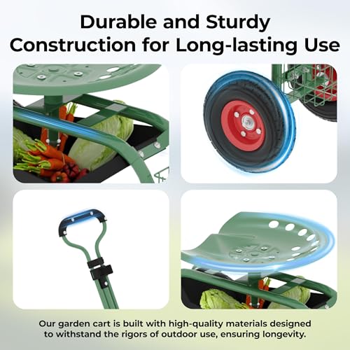 Gardening Cart with Wheeled Seat, Mobile Rolling Work Cart for Elderly