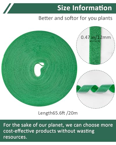 Plant Ties Garden Tape, Reusable Adjustable Plant Clips for Climbing Plants, Green Nylon Self Adhesive Plant Twist Tie Strap to Support Gardening Plants (65.6 FT) - size: 65.6 FT