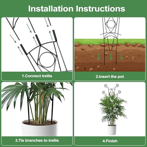 Yhtpouqe Stackable Metal Trellis for Climbing Plants Outdoor & Indoor - 4 Pack Garden Trellis for Potted Plants, Rust-Resistant Plant Support Stakes for Vines, Flowers - Sturdy Plant Trellis - size: 4 Pack