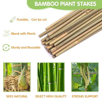 GAGINANG Natural Bamboo Garden Stakes, 4FT Trellis Plant Support 25Pcs - size: 4Ft,Pack of 25