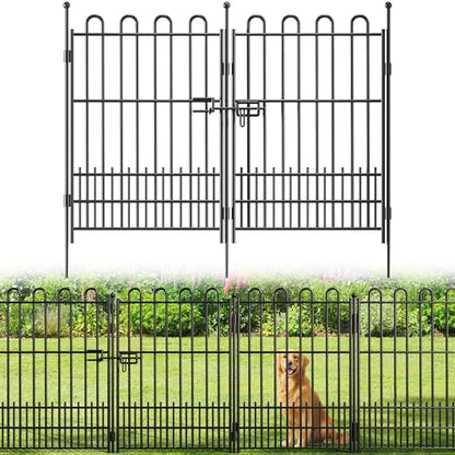 DurayLoly 10 Panels Garden Fence with Gate, 39.5" H Tall Animal Barrier - size: 10 Panels 39.51in (H) X 23.08ft (L)-With Gate