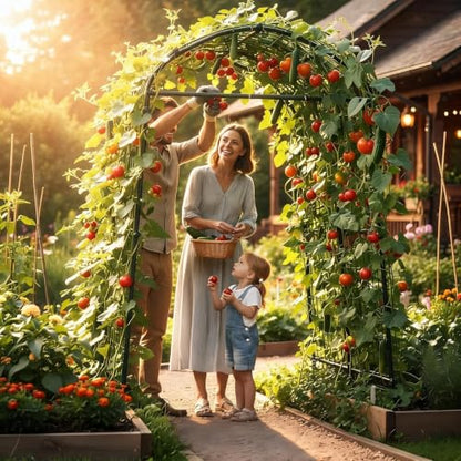 Garden Arch Trellis for Raised Beds, 7.3 FT Metal Cucumber Trellis with Plastic Connectors, u-Shape Plant Support for Climbing Vegetables & Flowers, Weather-Resistant Black - size: 7.5x6x4.1 Ft