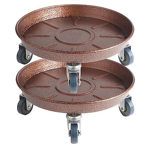 ARTLINE 10" Round Plant Stand with Lockable Wheels, 160lbs Heavy Duty for Indoor Outdoor, Large Rolling Dolly Planter Caddy on Casters to Carry Potted Flower Pot, Round Metal Tray NO Holes, 2 Pack - color: Bronze 2 Pack, size: 10"