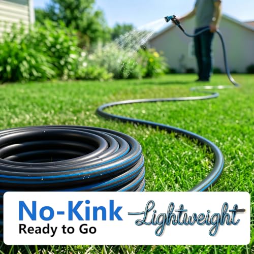 Heavy Duty Garden Hose 50FT, Durable Hose With 10-Pattern Spray Nozzle - color: Blue, size: 50FT