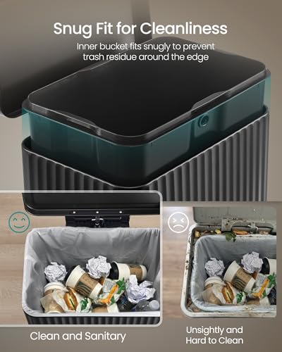 SONGMICS Trash Can, 13 Gallon (50 L), Stainless Steel, with Lid, Pedal - color: Ink Black, size: 13 Gallon